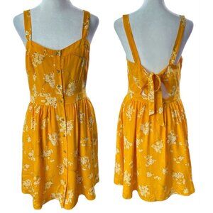 MADEWELL Women Silk Mini Dress Sz 8 Yellow Button Front Sleeveless Floral 44-12
